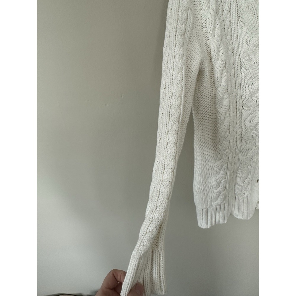 VTG LL Bean Heavy Cable Knit Nordic 100% Cotton Cable Knit Cardigan White - Picture 7 of 15